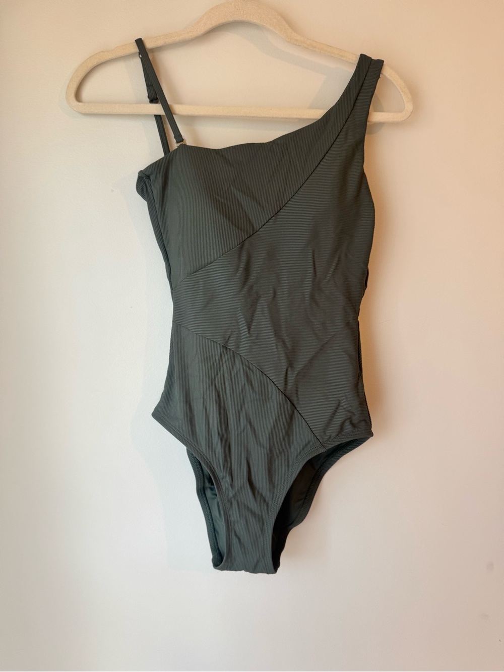 BECCA Olive One-Shoulder Ribbed One-Piece Swimsuit